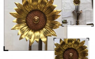 Grabkreuz Messing, Kupfer mit Sonnenblume